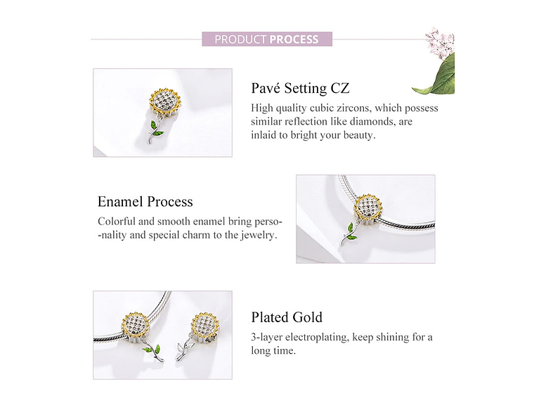 Charm Dije Plata 925 Flor Girasol 2