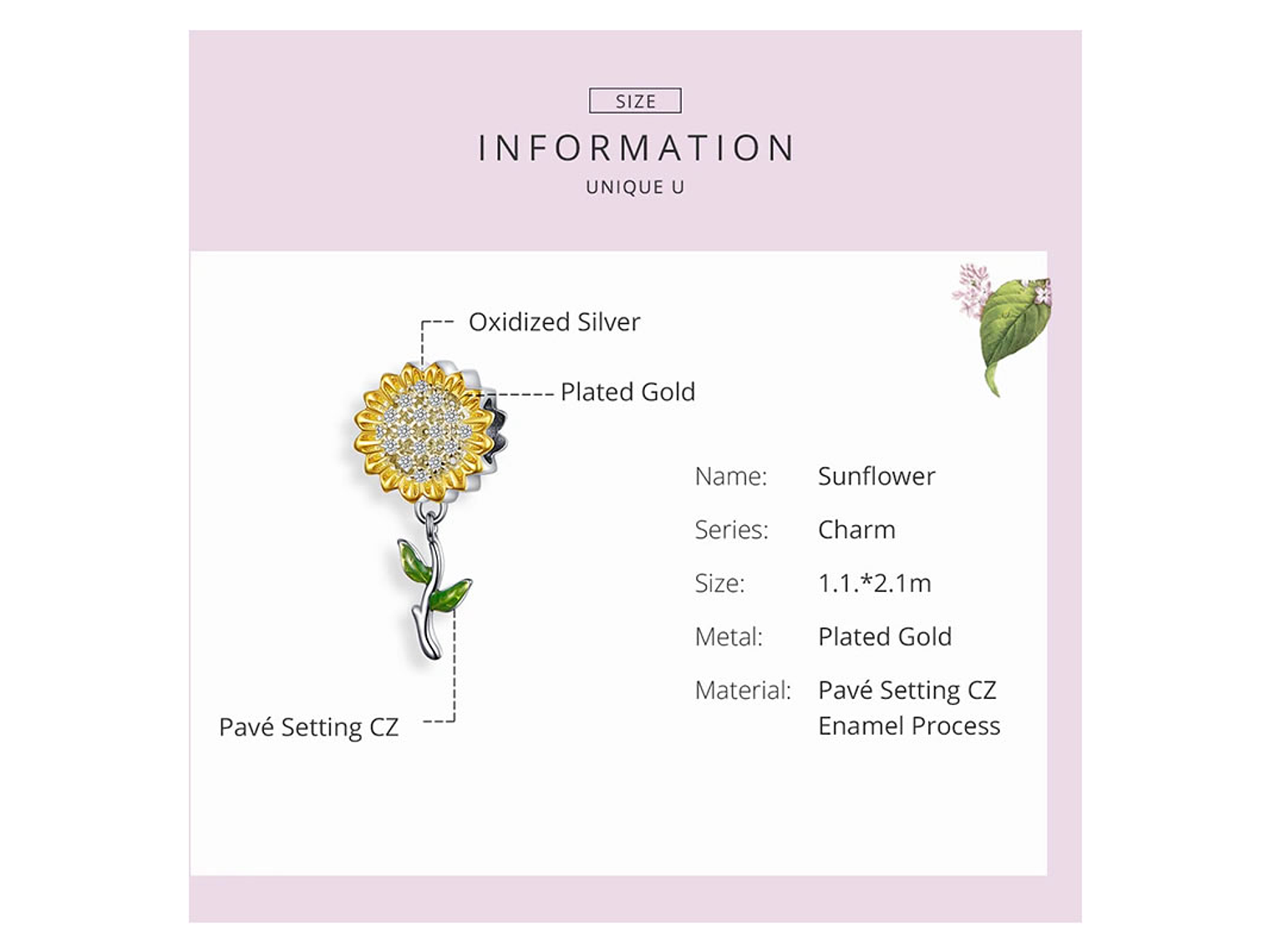 Charm Dije Plata 925 Flor Girasol 3