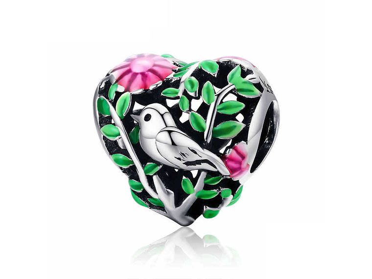 Charm Dije Plata 925 Corazon Colibri Pajaro Ave 1