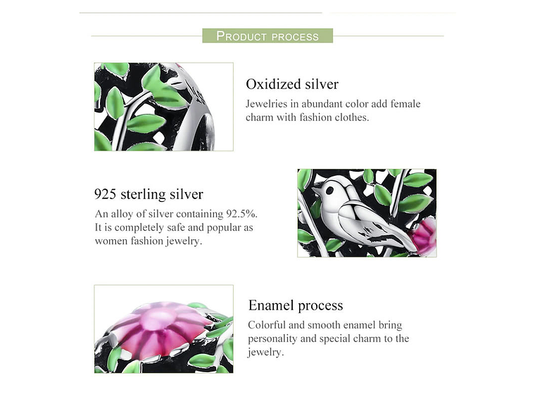 Charm Dije Plata 925 Corazon Colibri Pajaro Ave 2