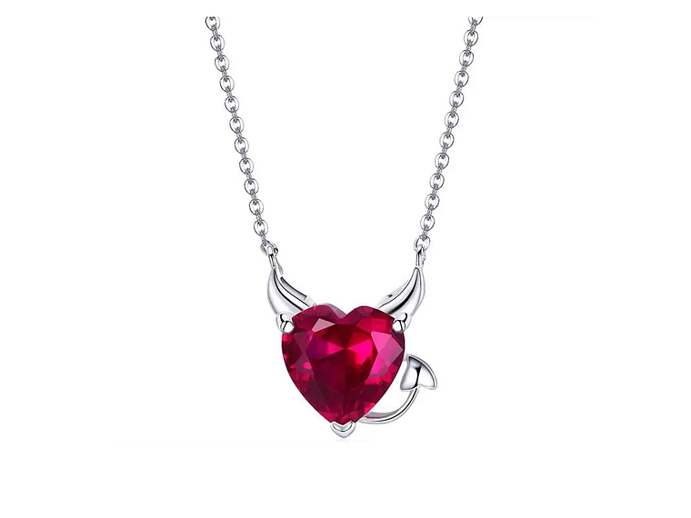Collar Plata 925 Corazon Diablo Rojo 1
