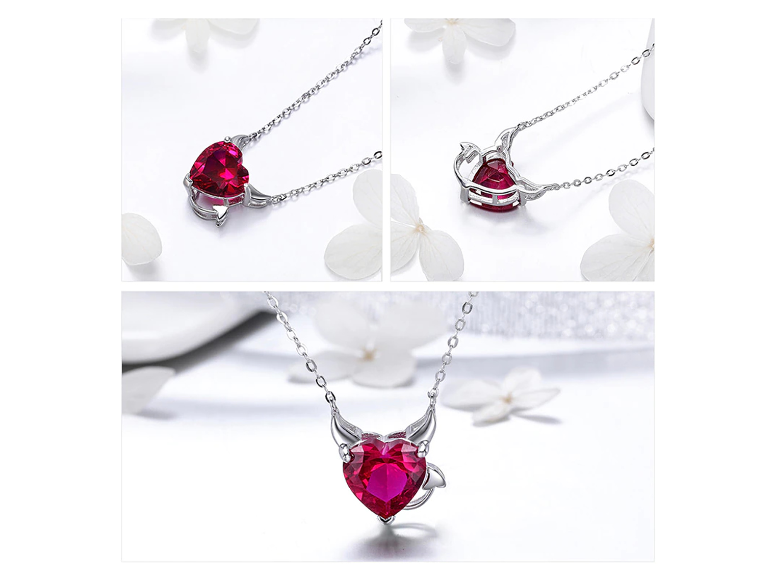 Collar Plata 925 Corazon Diablo Rojo 3