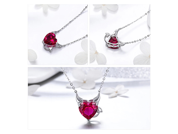 Collar Plata 925 Corazon Diablo Rojo 3