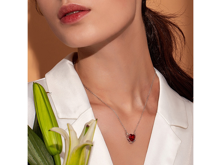 Collar Plata 925 Corazon Diablo Rojo 5