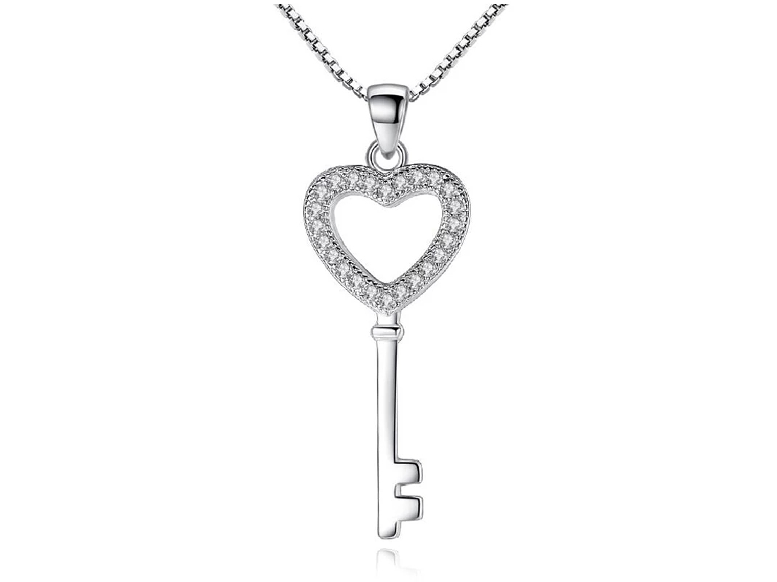Collar Llave Corazon Circones Plateado 1