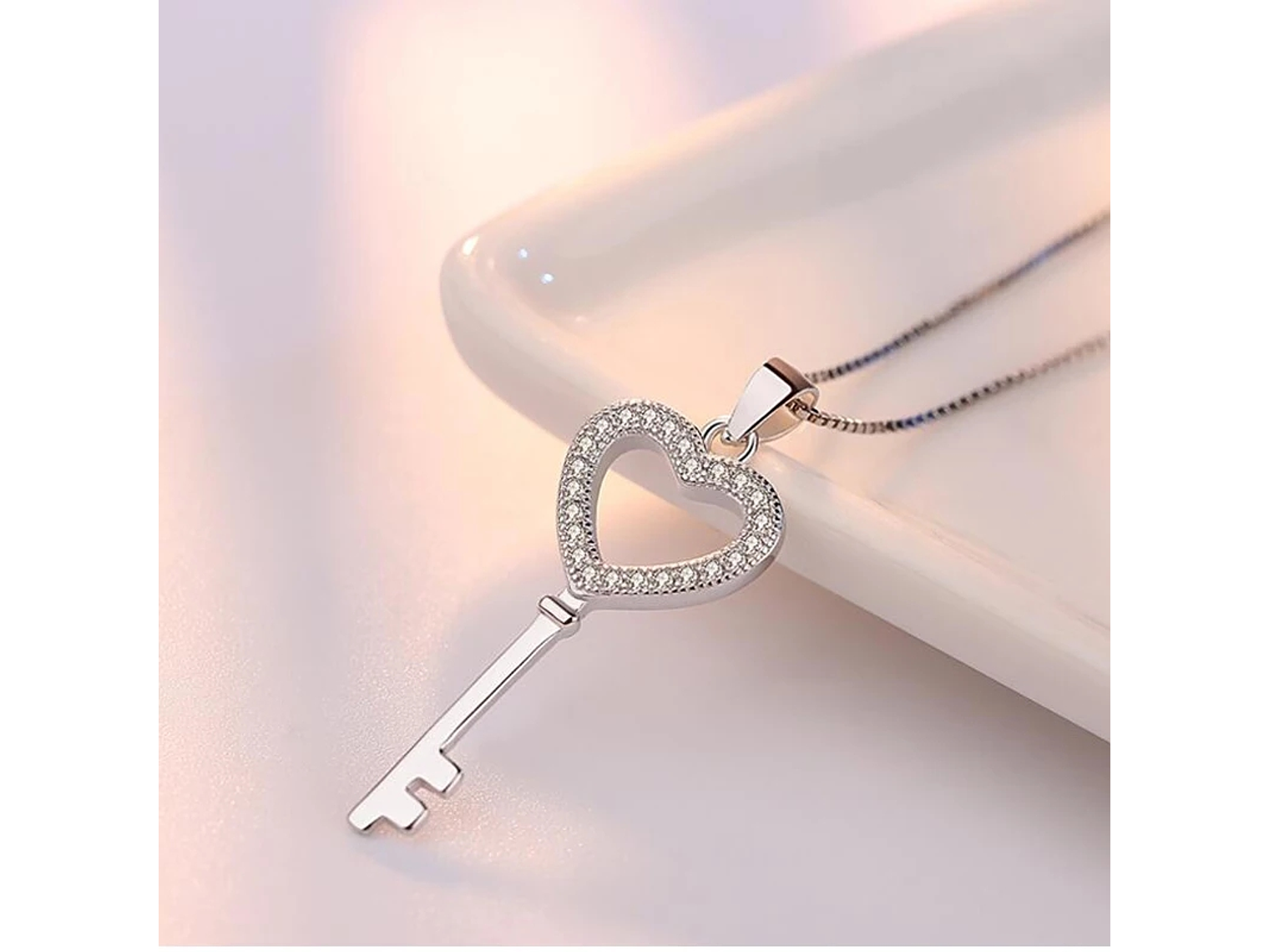 Collar Llave Corazon Circones Plateado 3