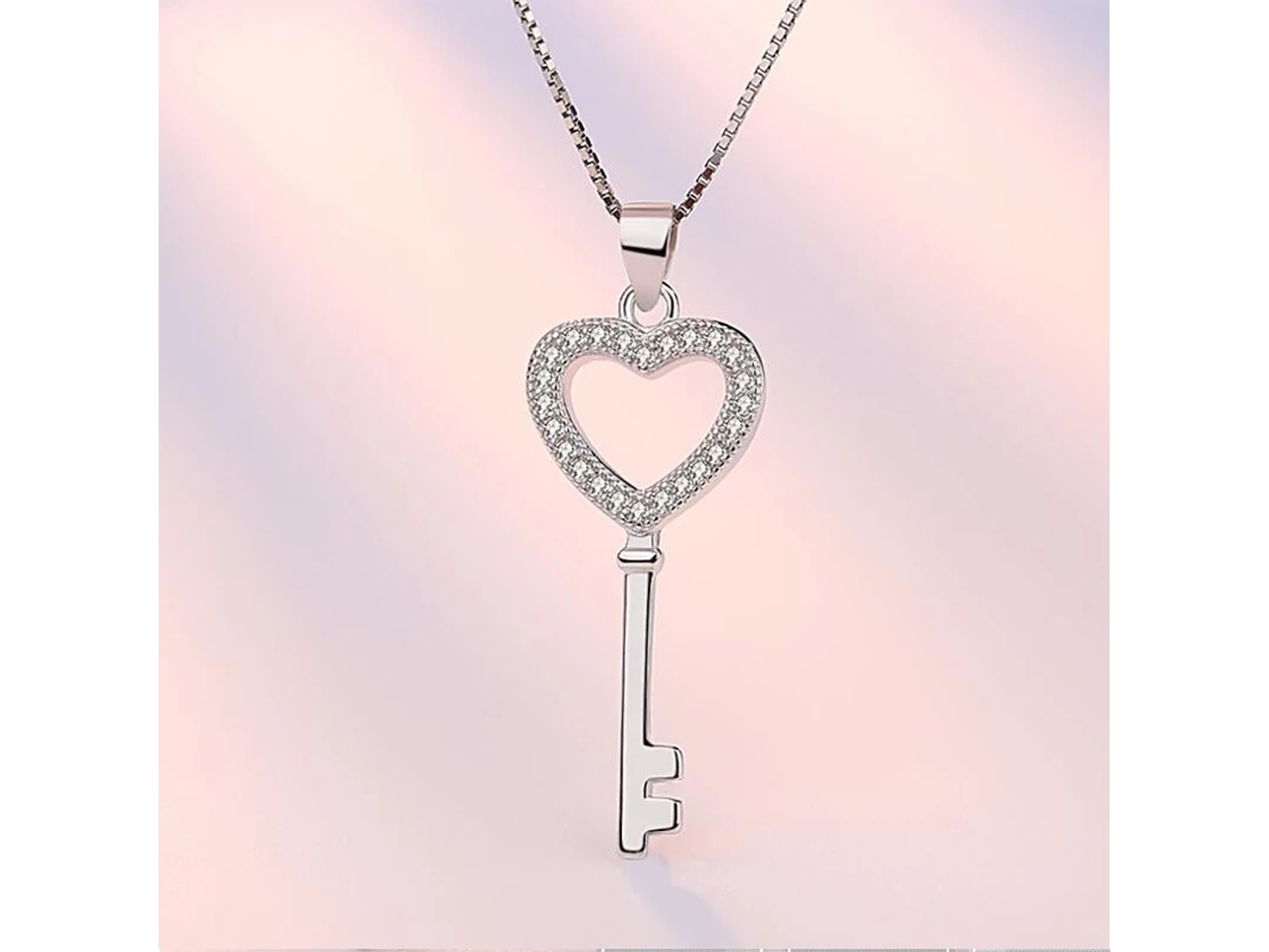 Collar Llave Corazon Circones Plateado 5