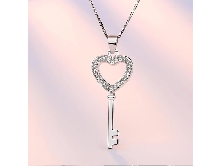 Collar Llave Corazon Circones Plateado 5