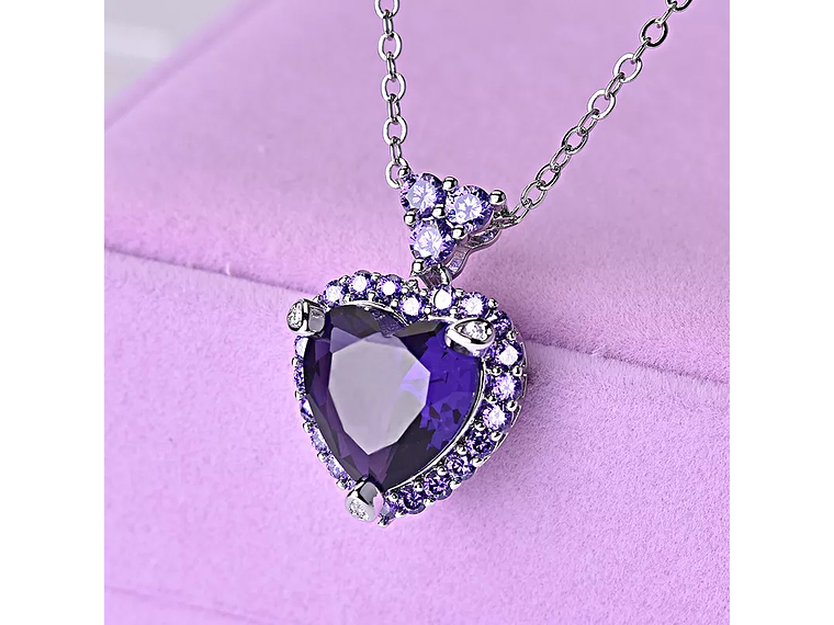 Collar Corazon Cristal Morado 5
