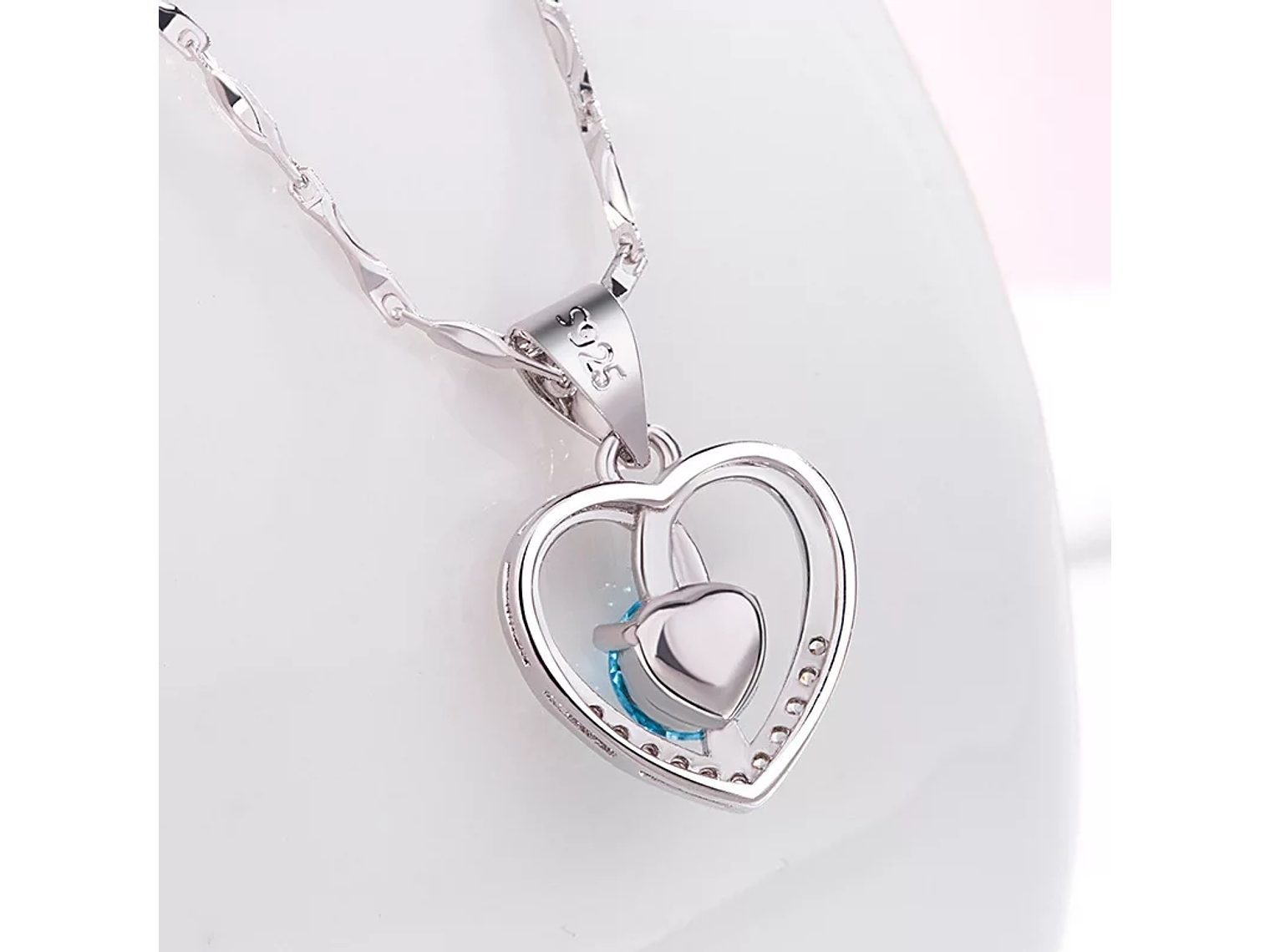 Collar Corazon Circon Azul 2