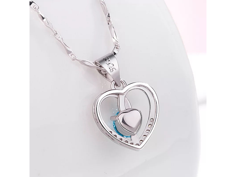 Collar Corazon Circon Azul 2