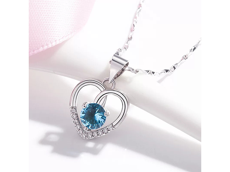 Collar Corazon Circon Azul 3