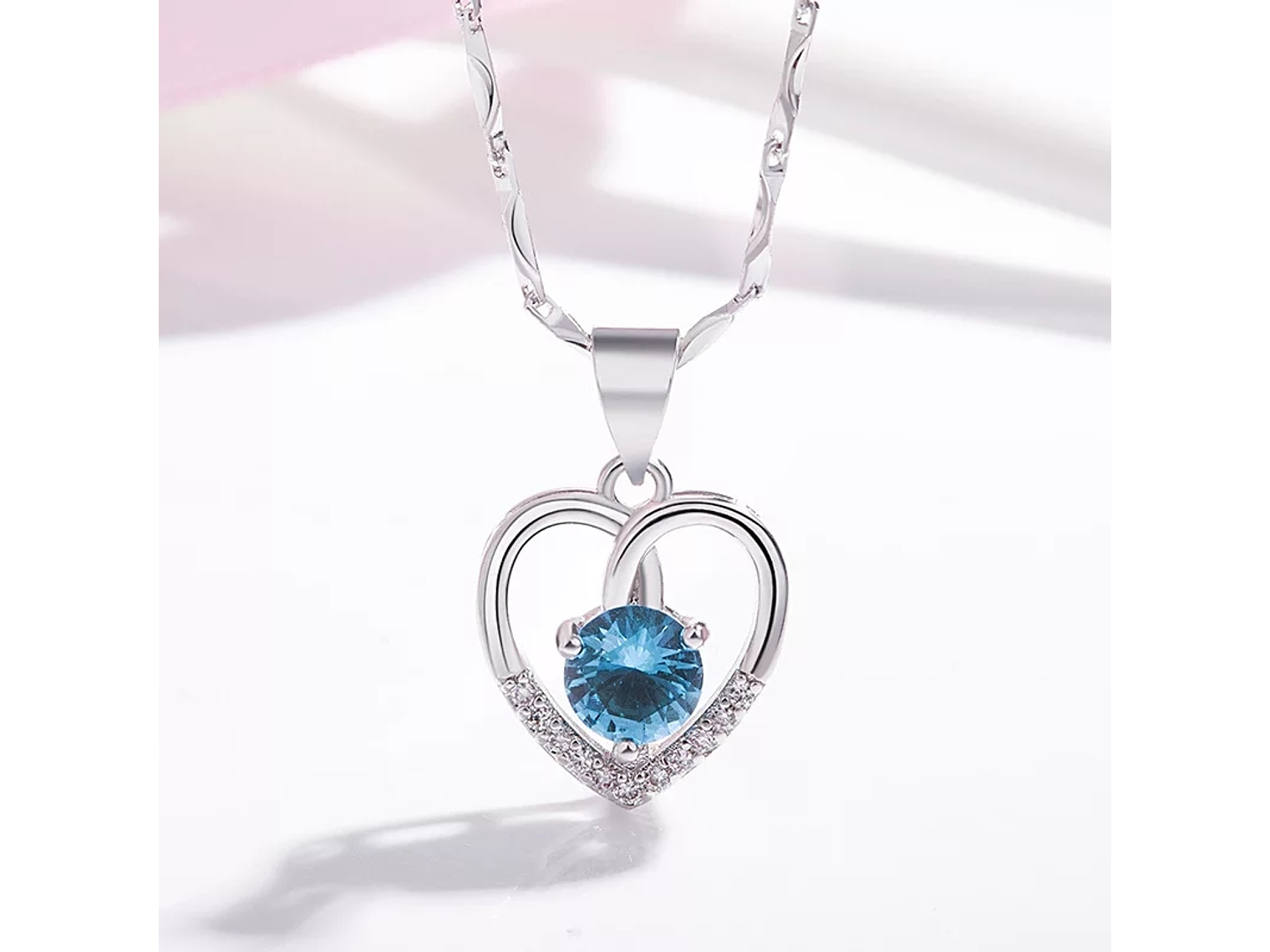 Collar Corazon Circon Azul 5