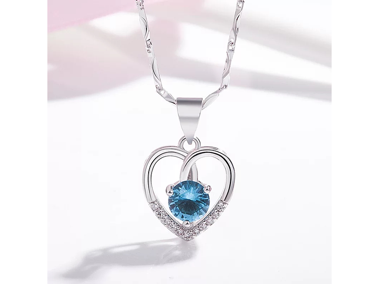 Collar Corazon Circon Azul 5
