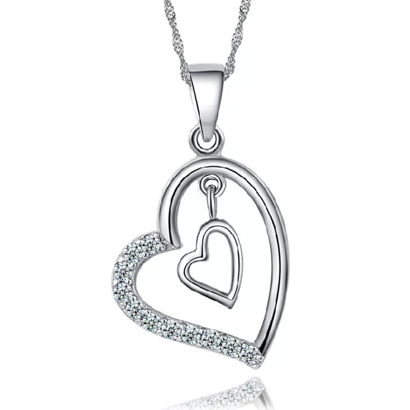 Collar Doble Corazon Interior Plateado