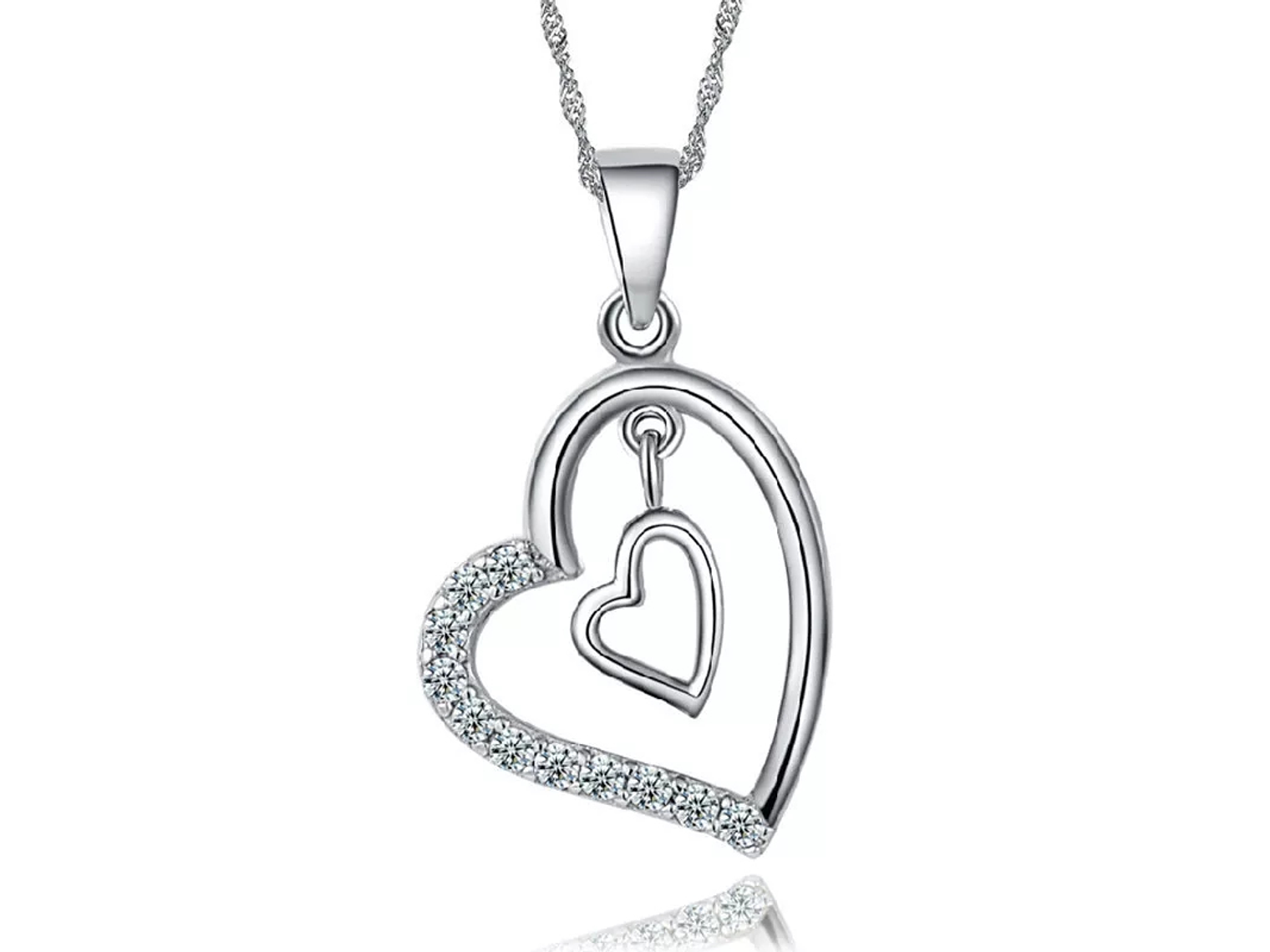 Collar Doble Corazon Interior Plateado 1