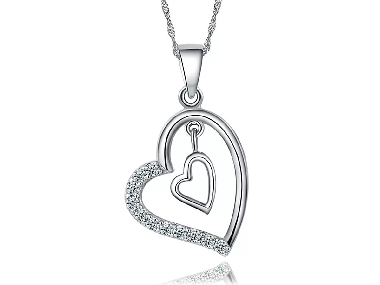 Collar Doble Corazon Interior Plateado 1