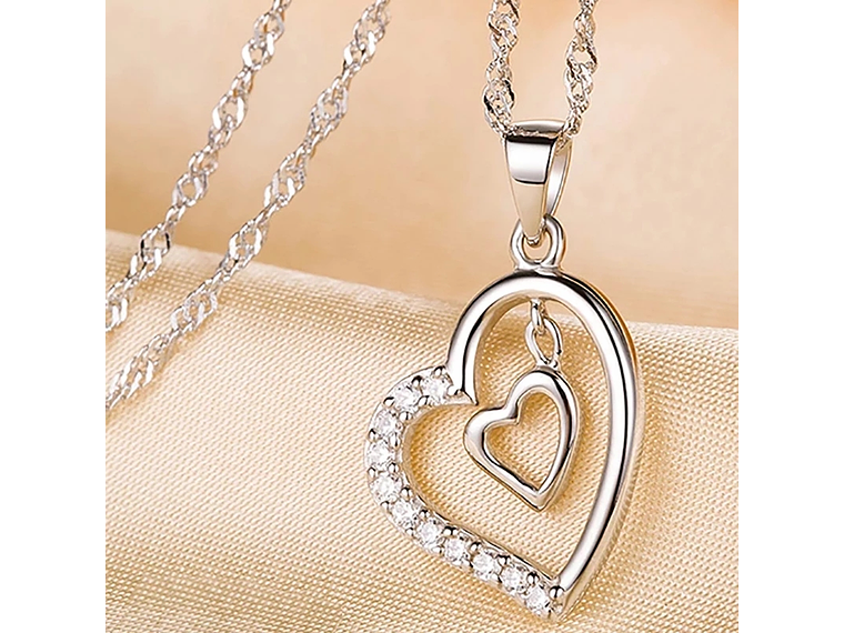 Collar Doble Corazon Interior Plateado 5