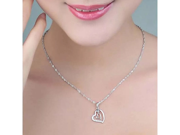 Collar Doble Corazon Interior Plateado 7