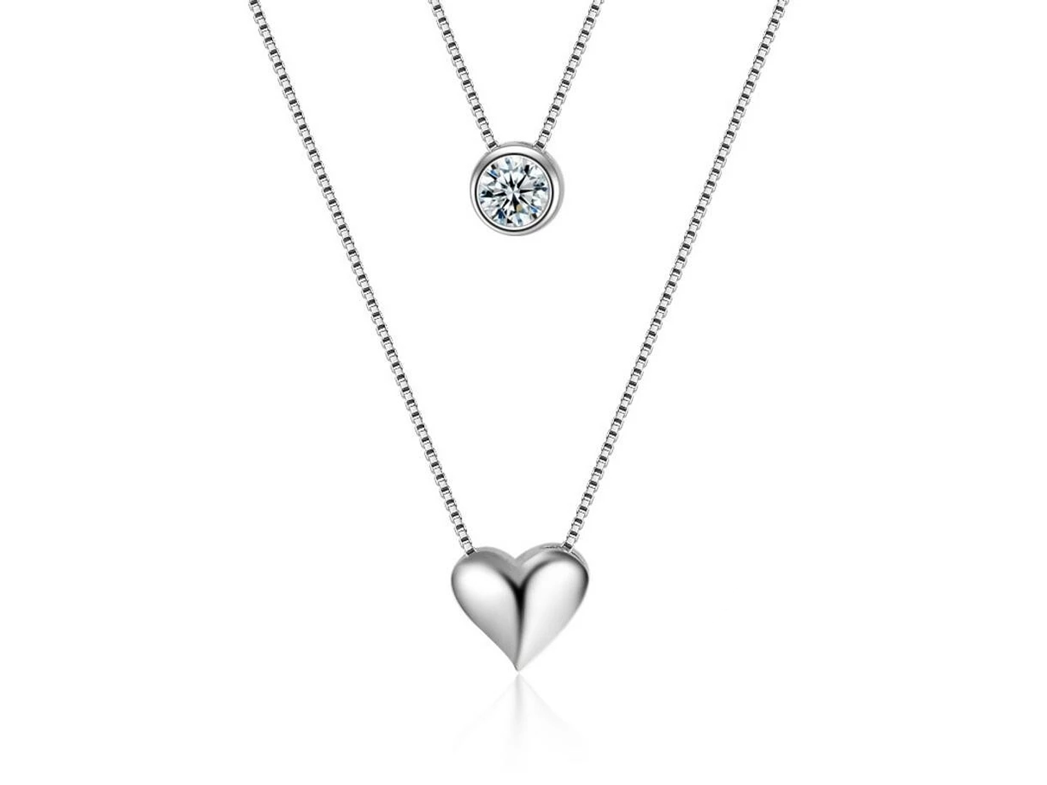 Collar Doble Plateado Corazon Circon 1