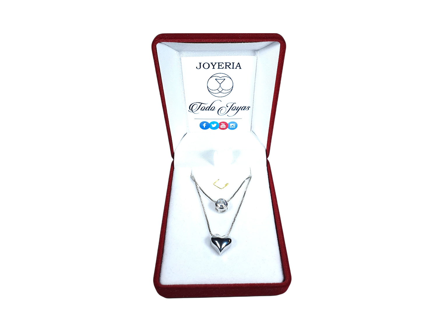 Collar Doble Plateado Corazon Circon 2