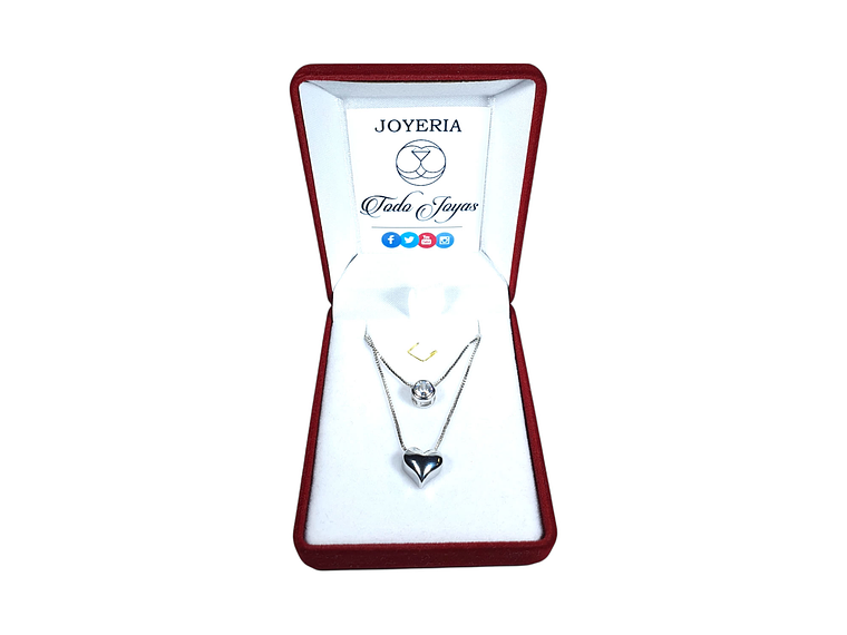 Collar Doble Plateado Corazon Circon 2