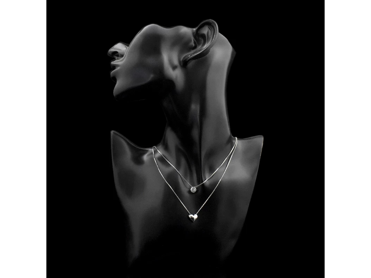 Collar Doble Plateado Corazon Circon 4