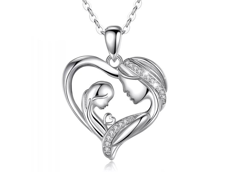 Collar Plata 925 Corazon Mama Hijo Plateado 1
