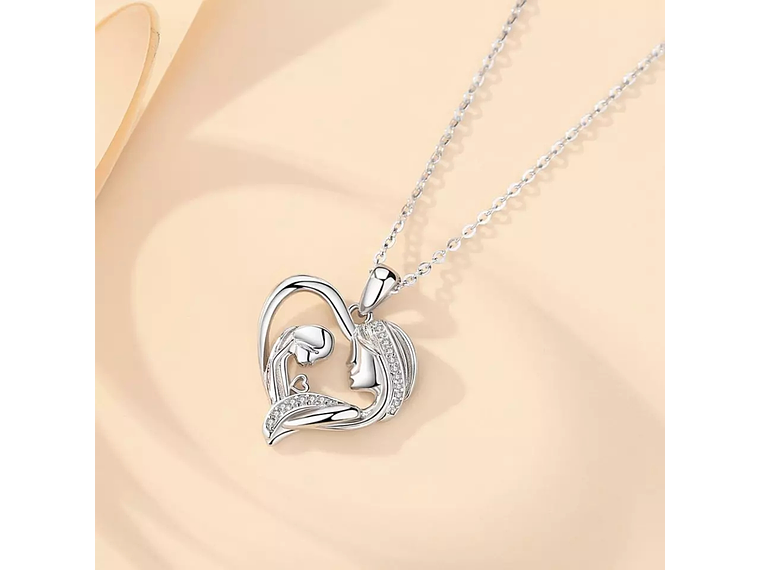 Collar Plata 925 Corazon Mama Hijo Plateado 3