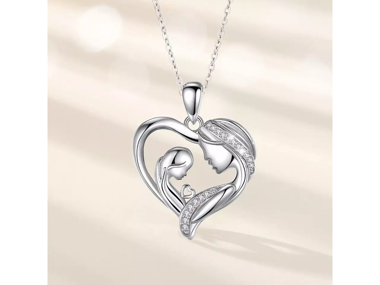 Collar Plata 925 Corazon Mama Hijo Plateado 5