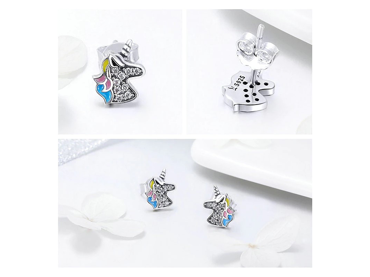 Aros Plata 925 Unicornio Multicolor 3