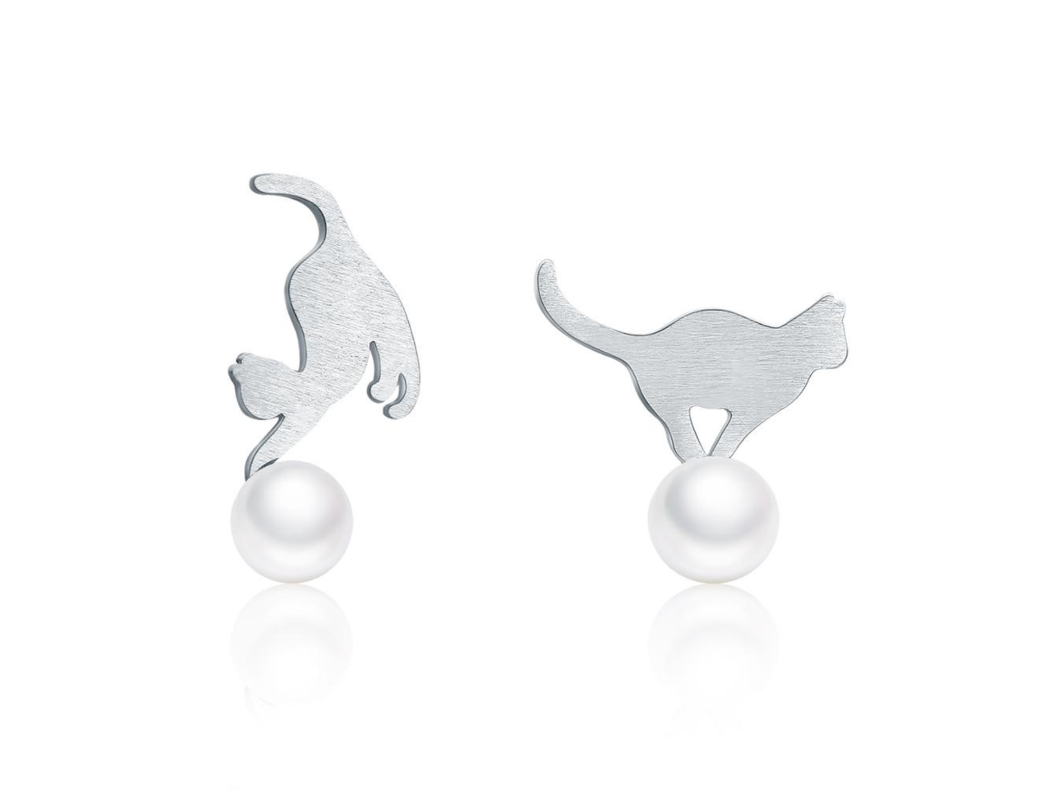 Aros Plata 925 Gatitos Perla 1
