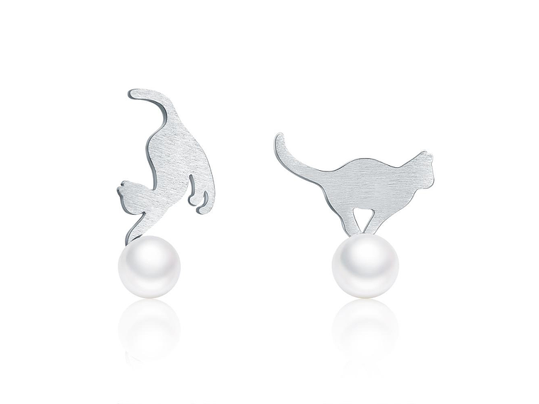 Aros Plata 925 Gatitos Perla 1