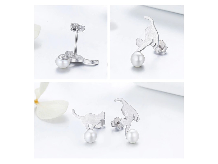 Aros Plata 925 Gatitos Perla 3