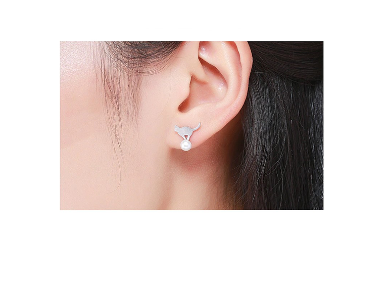 Aros Plata 925 Gatitos Perla 4