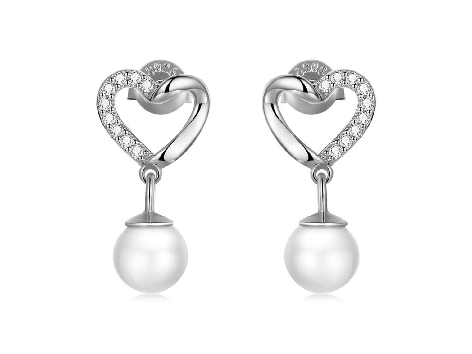 Aros Plata 925 Corazon Perla 1