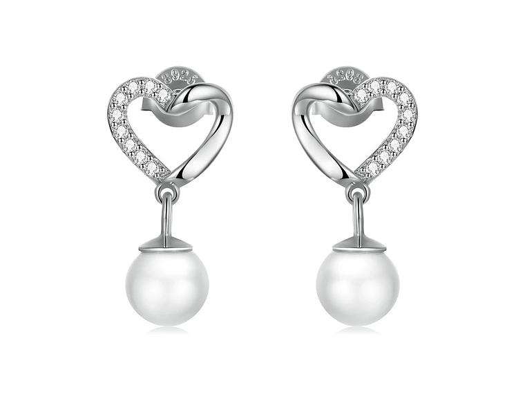 Aros Plata 925 Corazon Perla 1