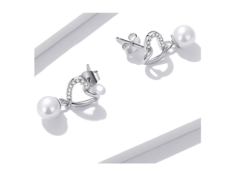 Aros Plata 925 Corazon Perla 3