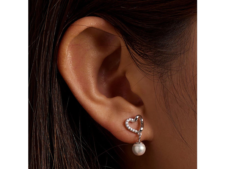 Aros Plata 925 Corazon Perla 4