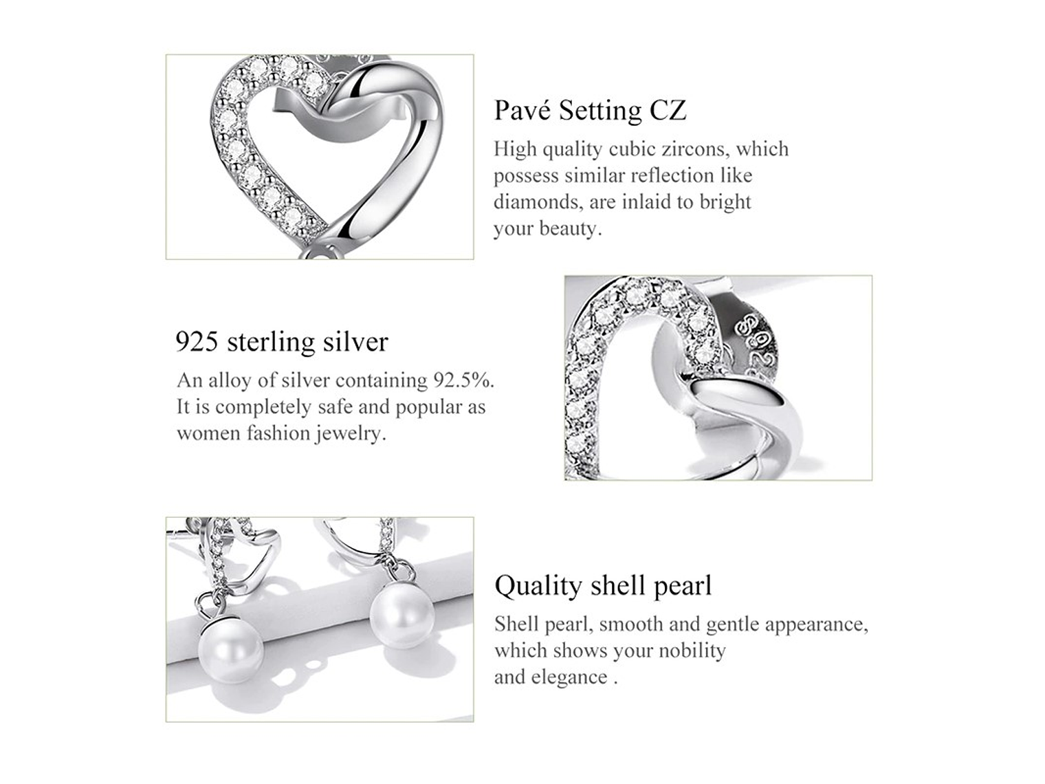 Aros Plata 925 Corazon Perla 6