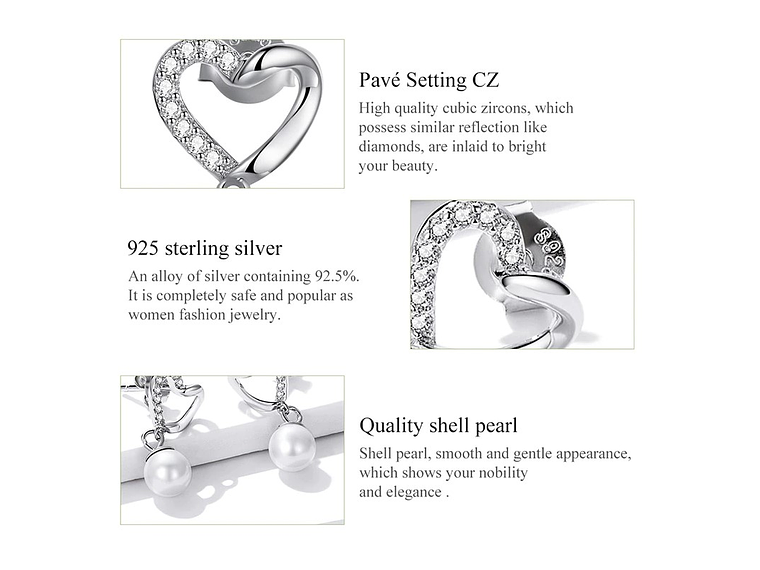 Aros Plata 925 Corazon Perla 6