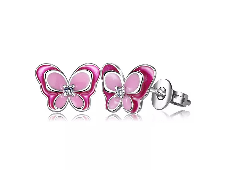 Aros Plata 925 Mariposa Rosada 1