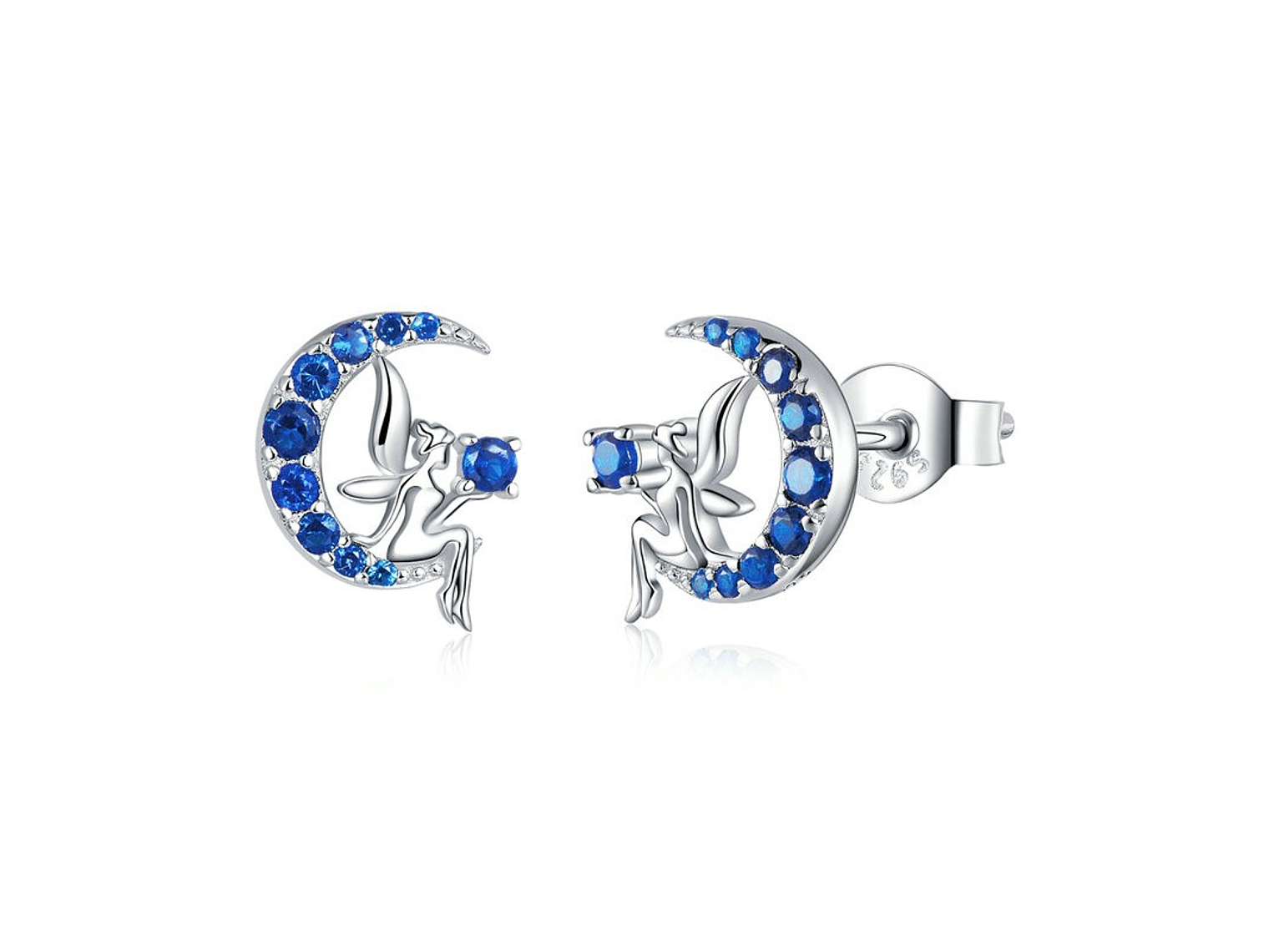 Aros Plata 925 Hada en Luna Azul 1