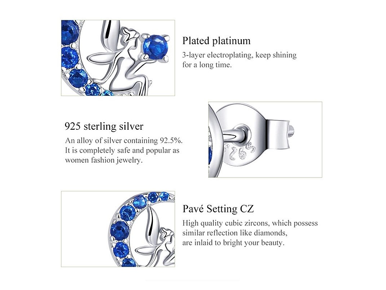 Aros Plata 925 Hada en Luna Azul 3