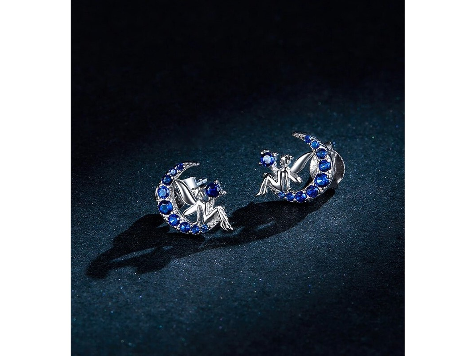 Aros Plata 925 Hada en Luna Azul 5