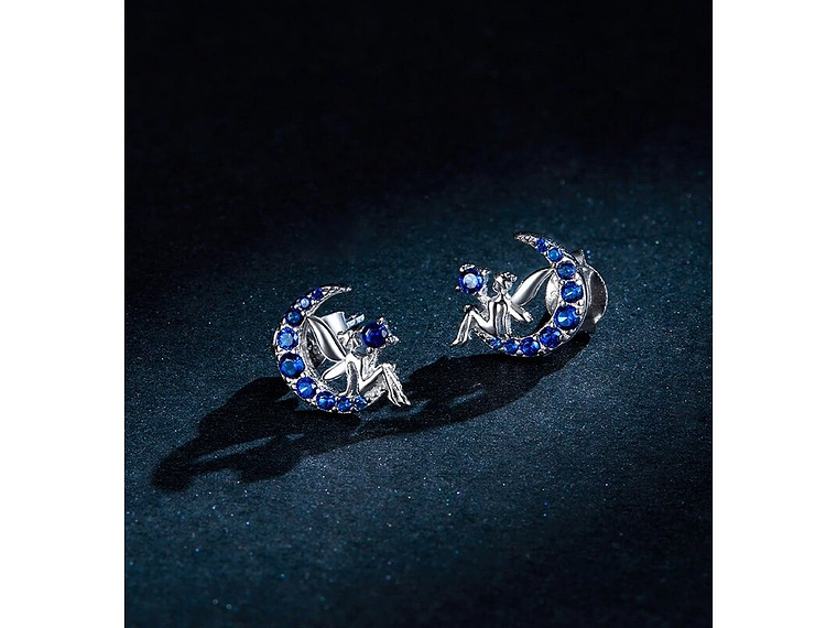 Aros Plata 925 Hada en Luna Azul 5