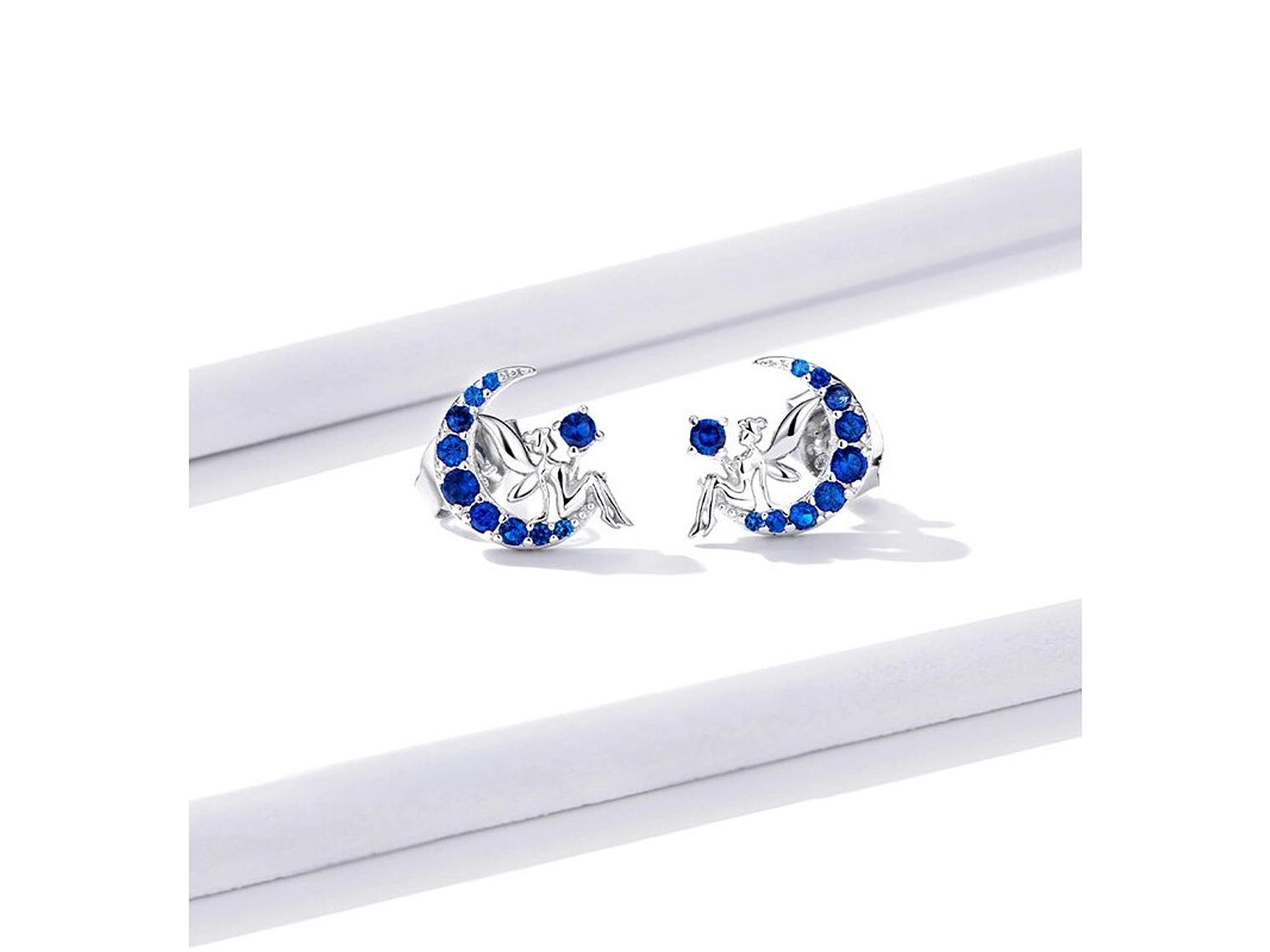 Aros Plata 925 Hada en Luna Azul 6