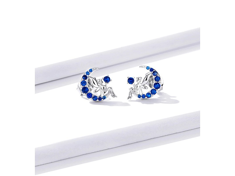 Aros Plata 925 Hada en Luna Azul 6