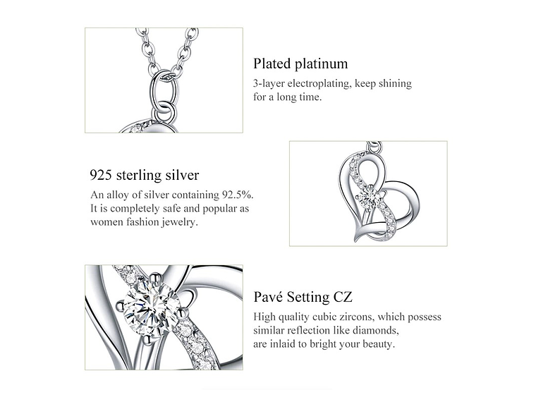 Collar Plata 925 Corazon Infinito Entrelazado 3