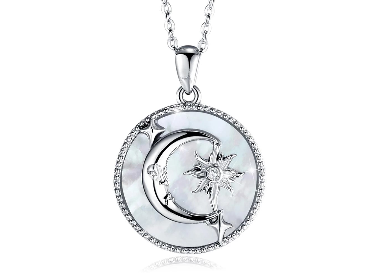 Collar Plata 925 Luna Sol y Estrella Nacar 1